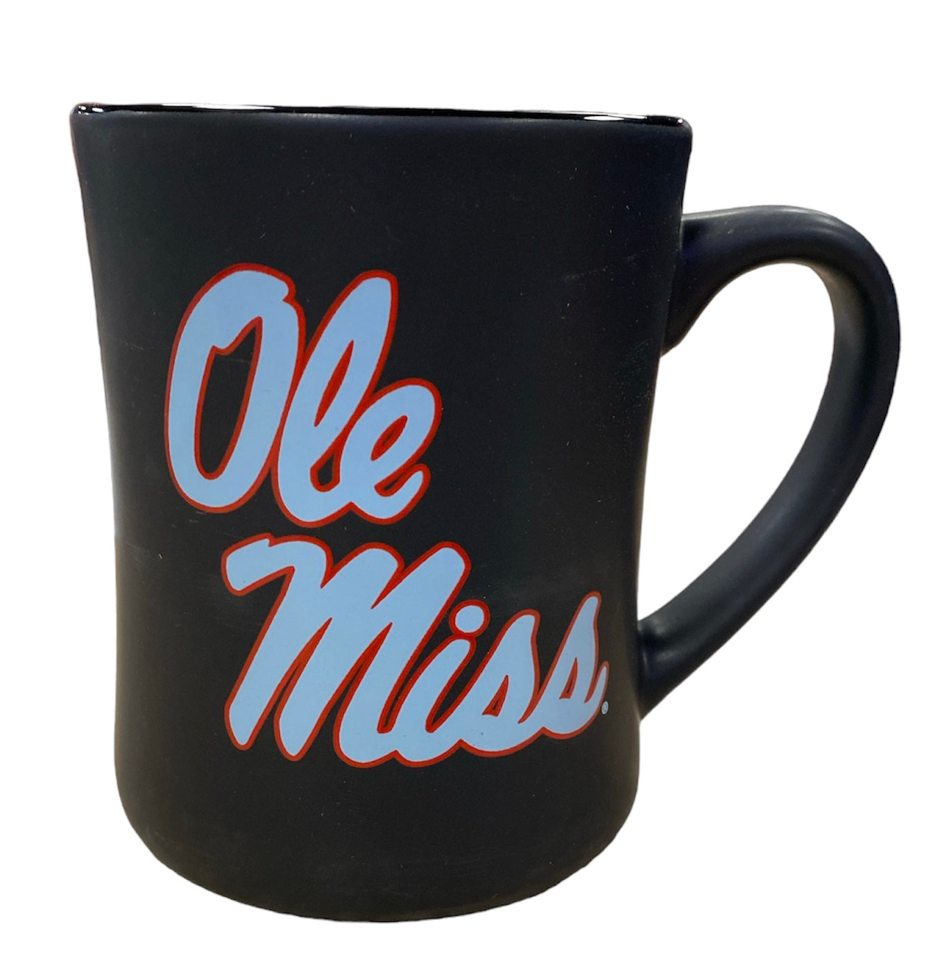 Black Coffee Mug with Powder Blue Stack Script