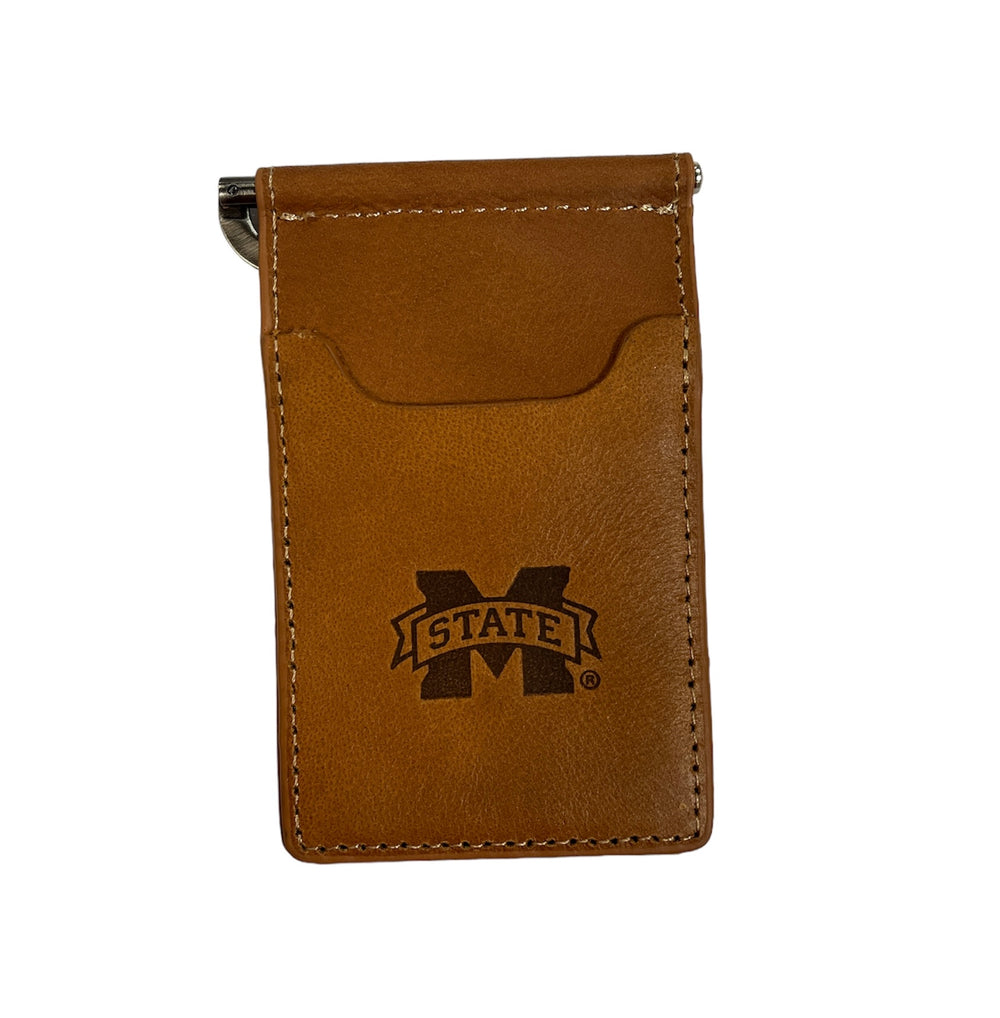 Tan Clip Front Pocket Wallet Emboss State