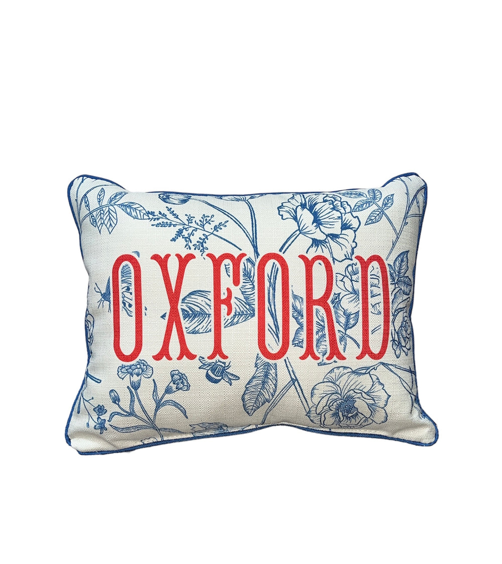 Little Birdie Blue Victorian Hometown + Piping Bluejay Oxford in Red Pillow