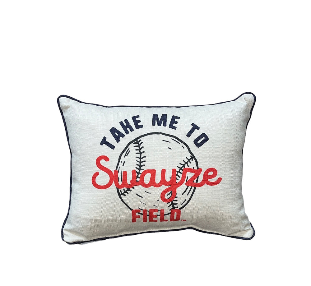 Little Birdie Take Me to Swayze Field Pillow + Navy Piping