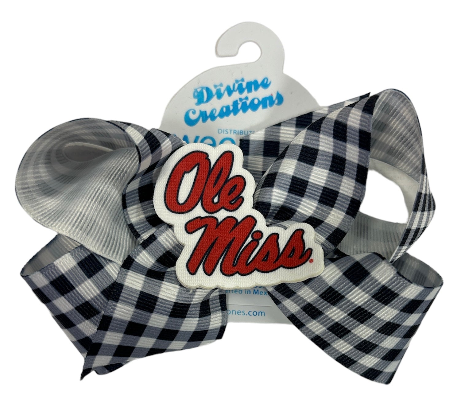 Ole Miss Medium Gingham Print Bow with Badge