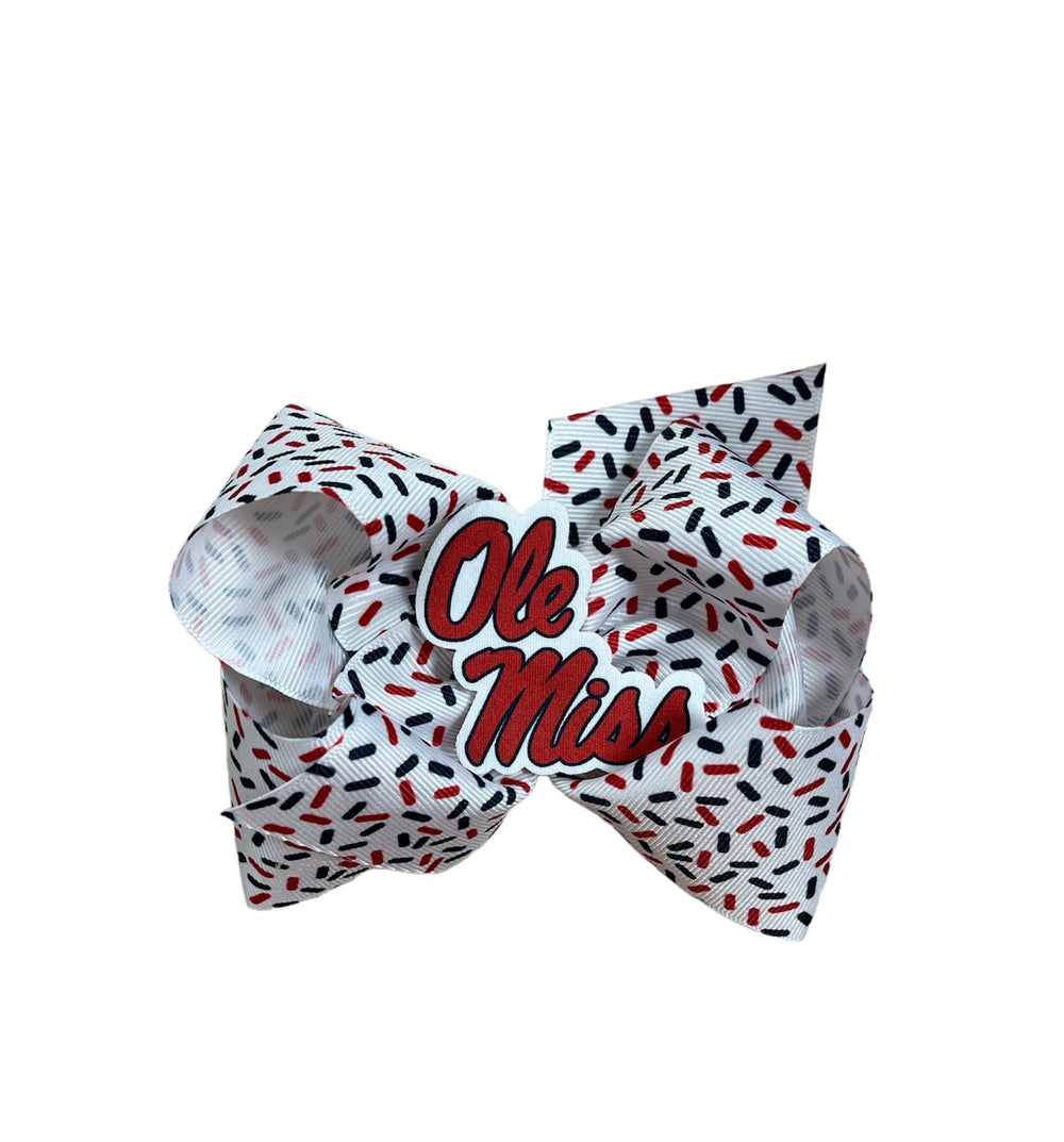 Ole Miss King Size Confetti Print Bow with Ole Miss Badge