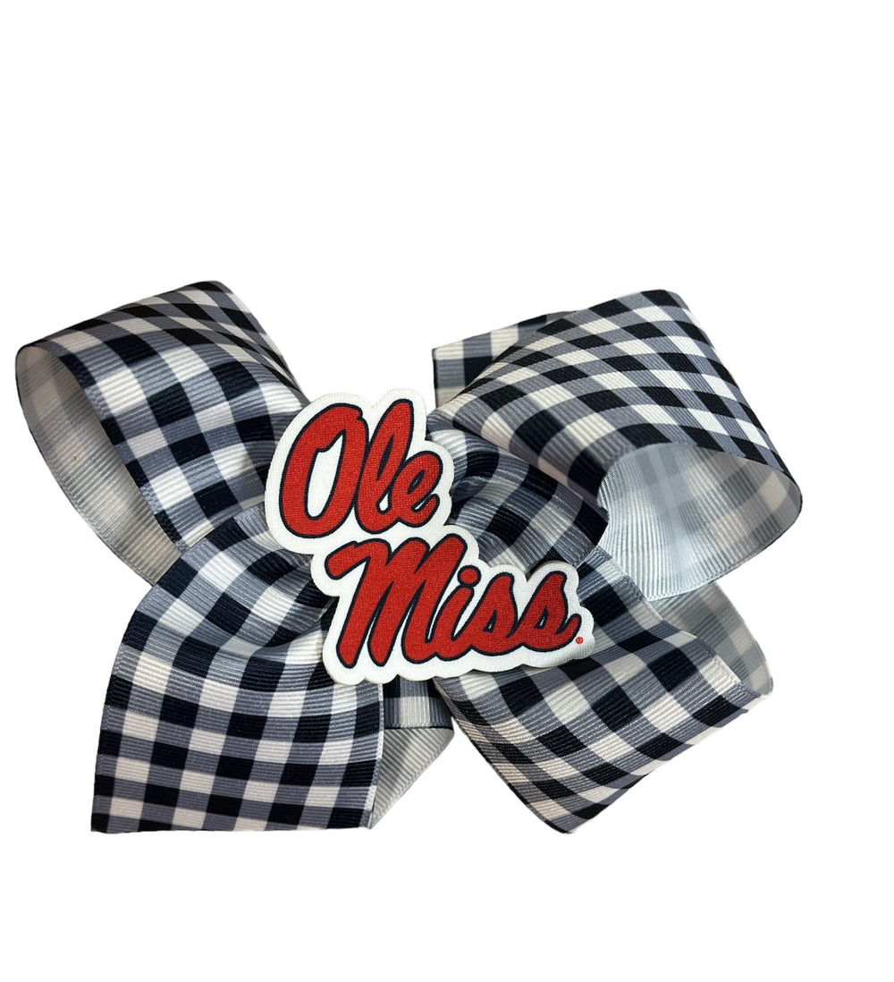 Ole Miss King Size Gingham Print Bow with Badge