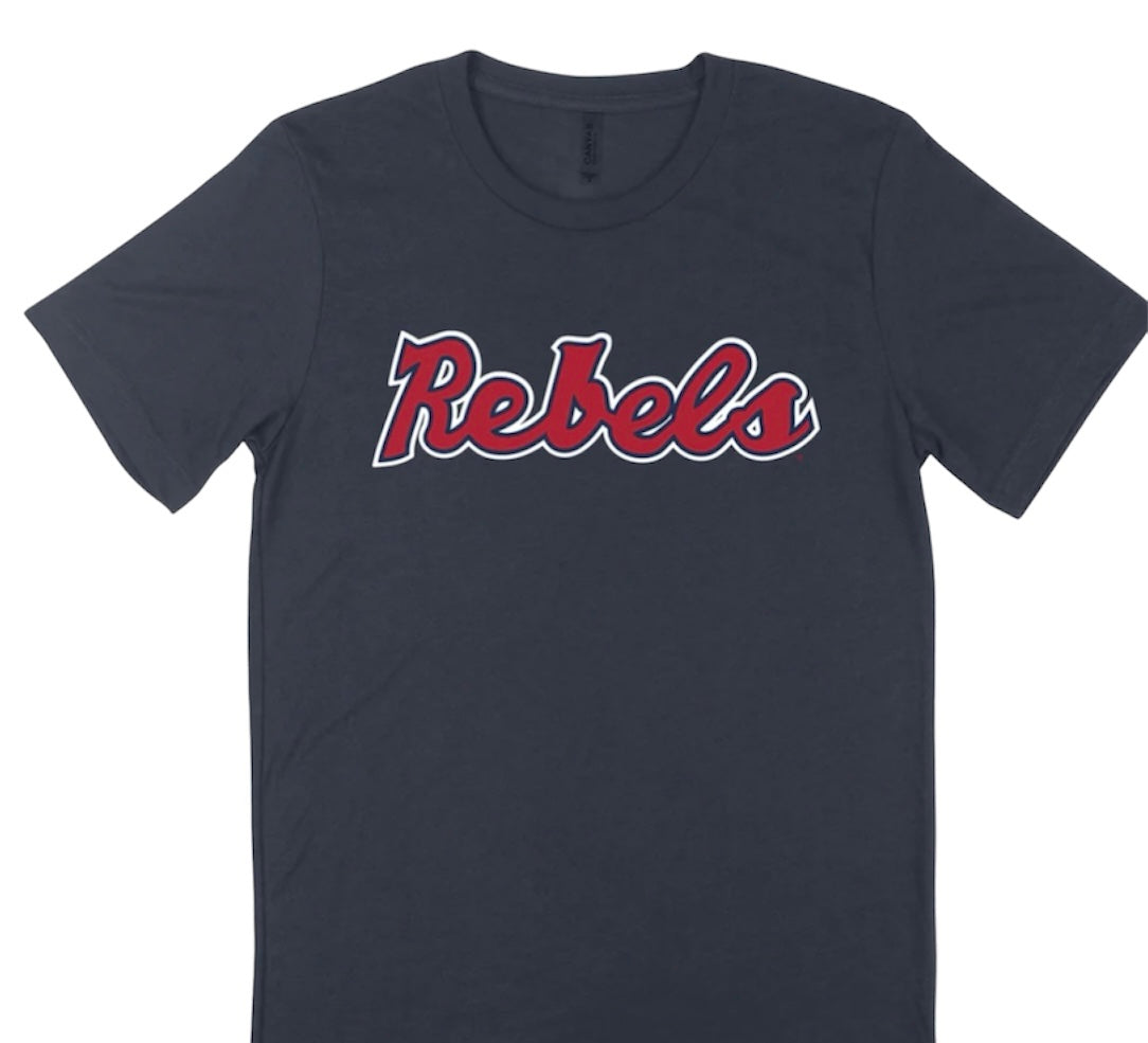 Comfort Color Navy Rebels Script Tee