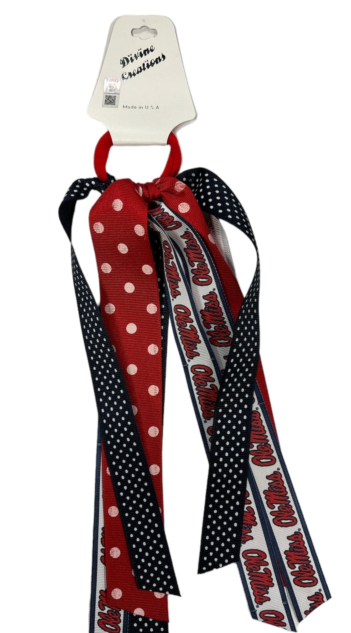 Divine Creations Ole Miss Large Polka Dot Pony Tail Hair Ribbon