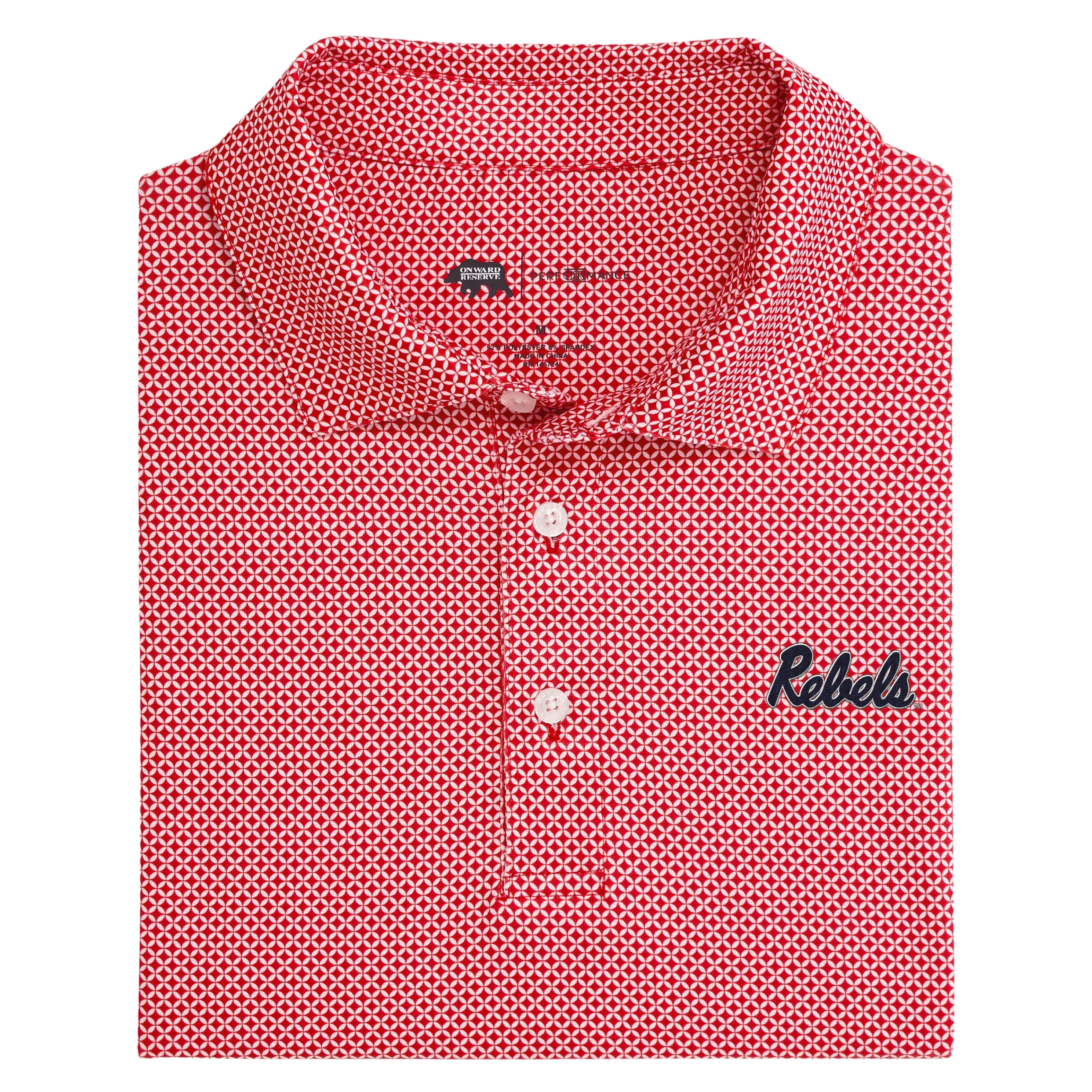 Ole Miss Scope Printed Performance Polo - Red and White with Rebels Script