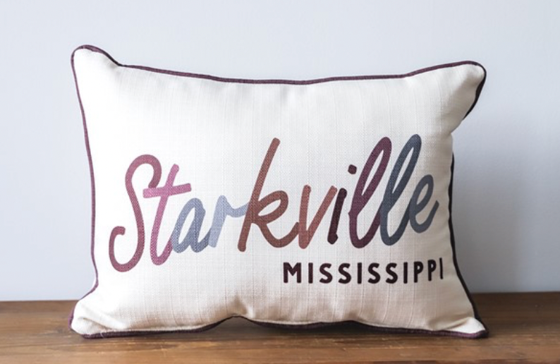 Little Birdie-COLLEGIATE TONES CITY SCRIPT STARKVILLE MS PILLOW