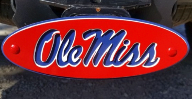 Gameday Ironworks Ole Miss Oval Hitch Red on Blue