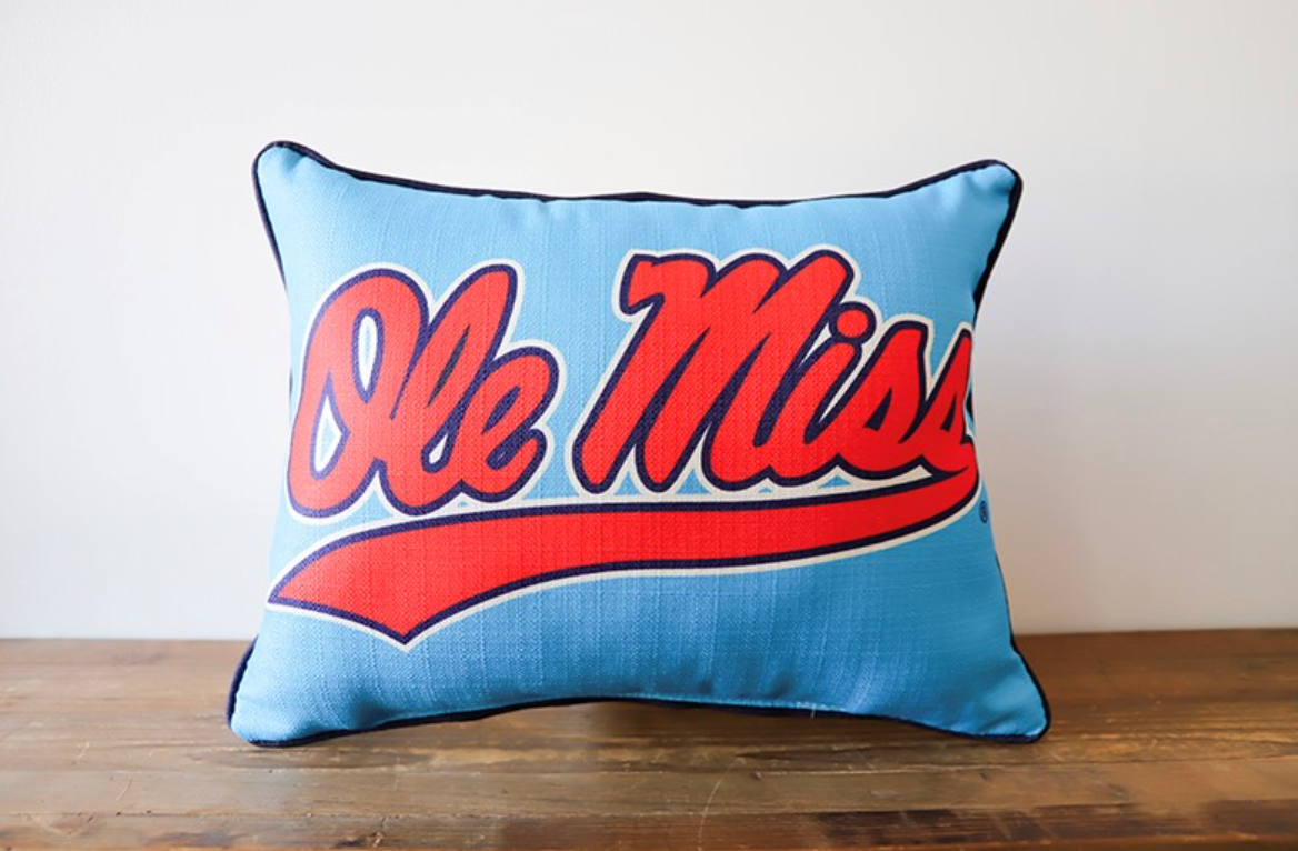 Ole Miss Baseball Script Pillow - Powder Blue