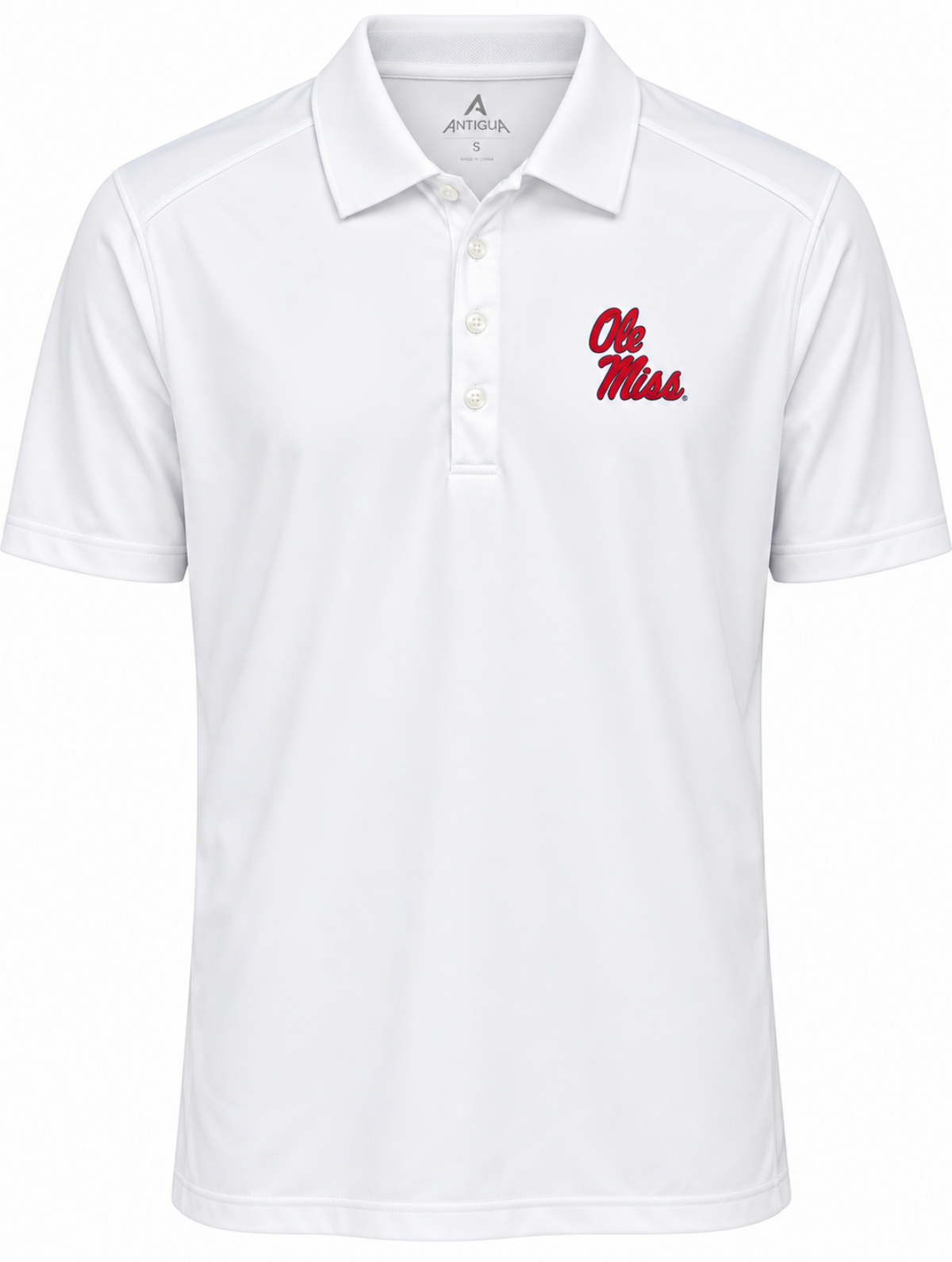 Antigua Tribute Polo - White with Ole Miss Stacked Script