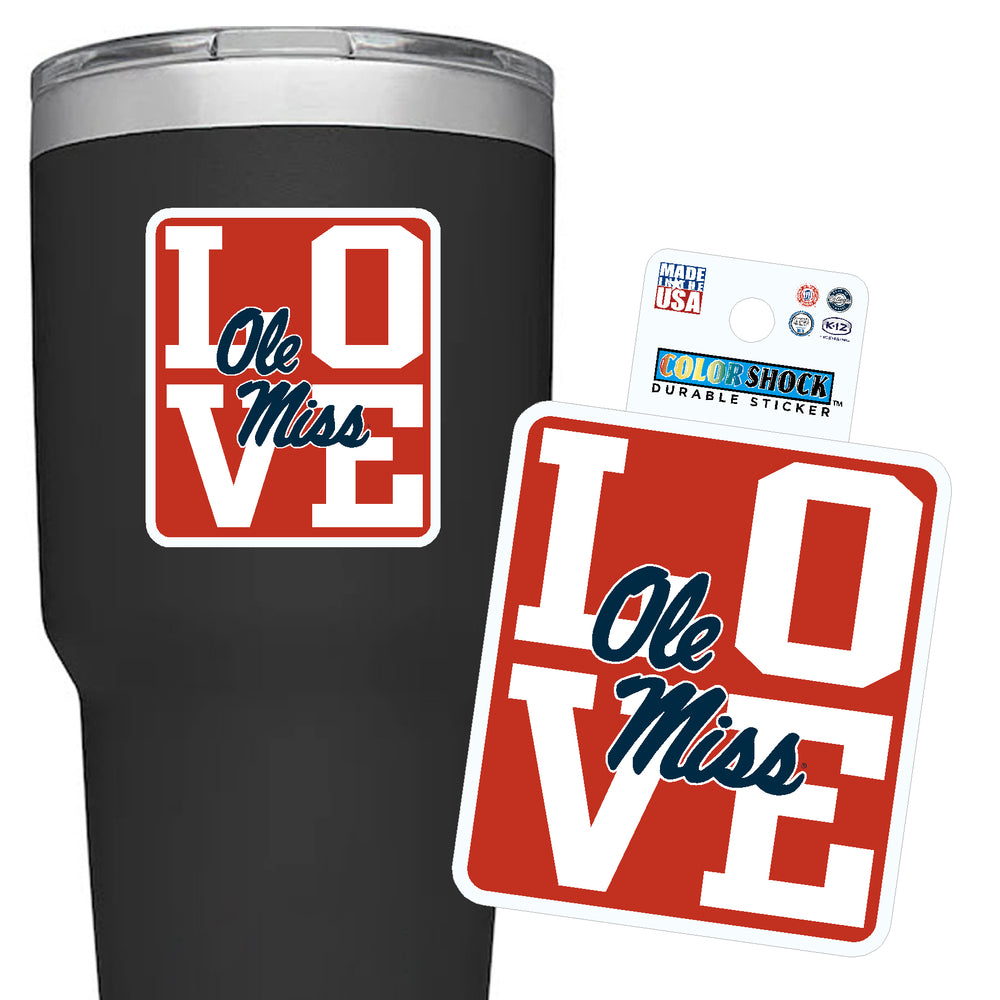 Color Shock Love Ole Miss Square Sticker - Accessory for Ole Miss Fans