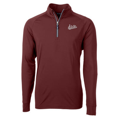 Mississippi State Cutter and Buck Adapt Eco Knit 1/4 Zip with State Script