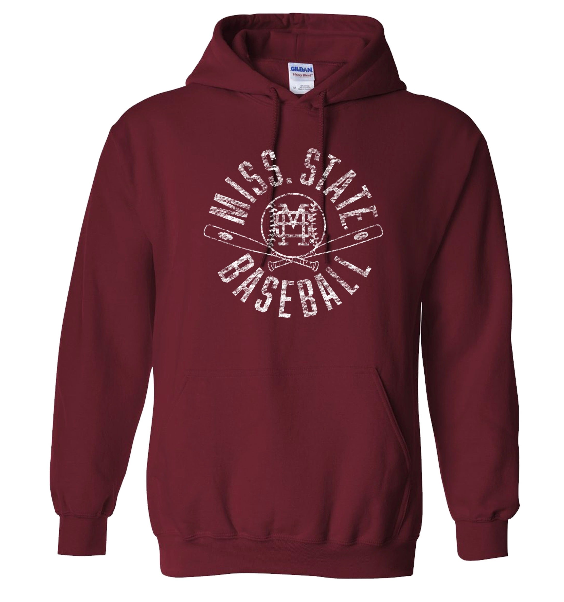 Gildan Mississippi State Supply Hoodie - Maroon with Mississippi State Baseball Design