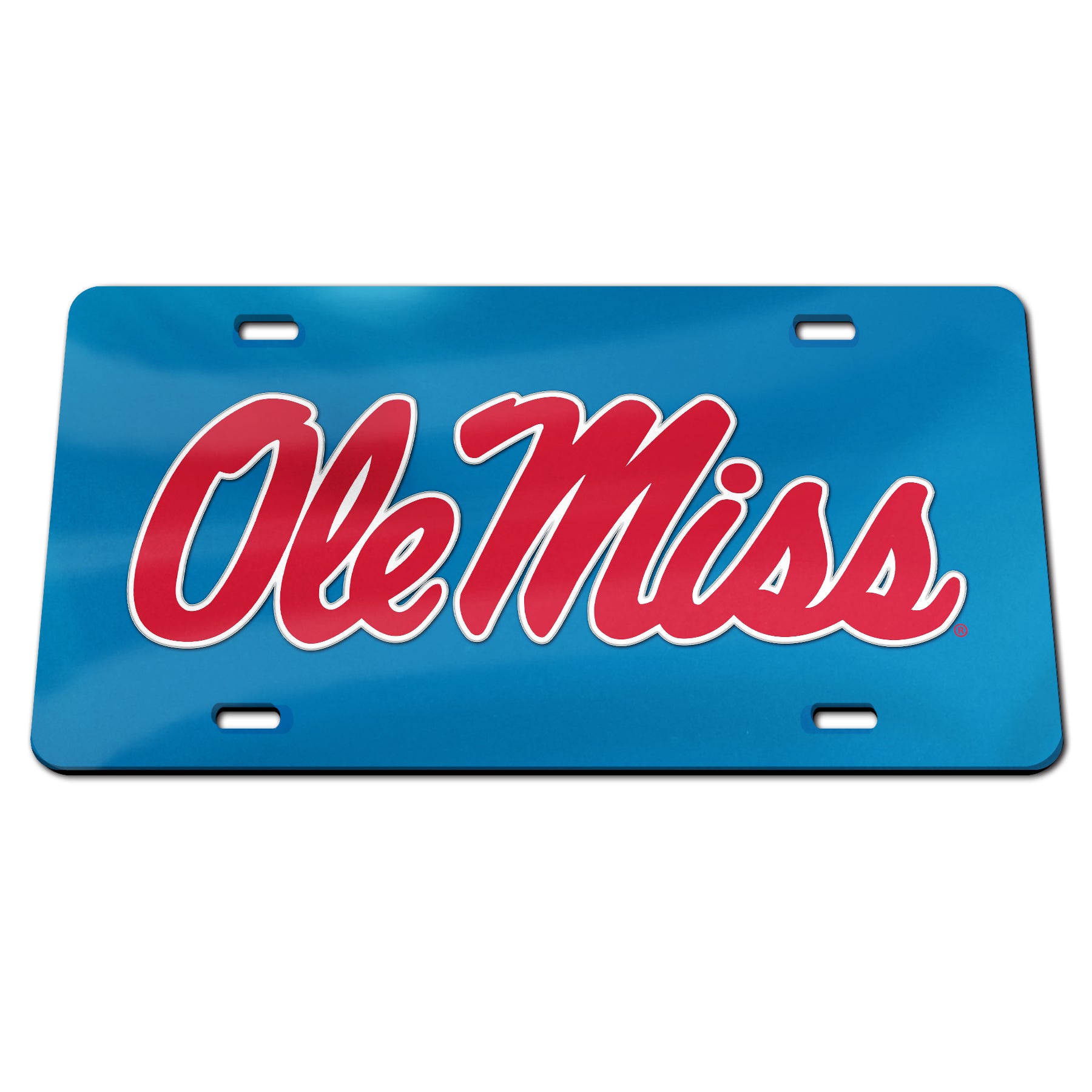 Ole Miss Script Acrylic Mirrored License Plate - Powder Blue