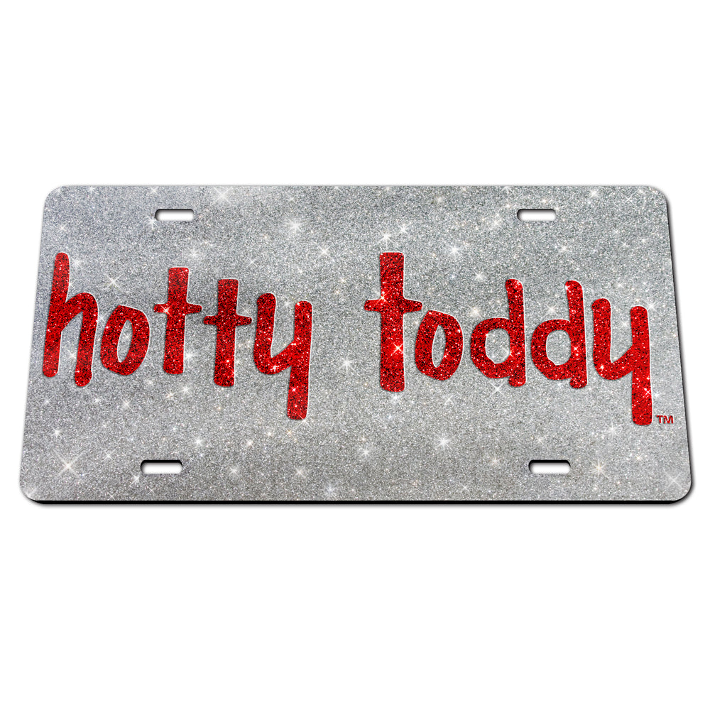 Hotty Toddy Silver and Red Glitter License Plate