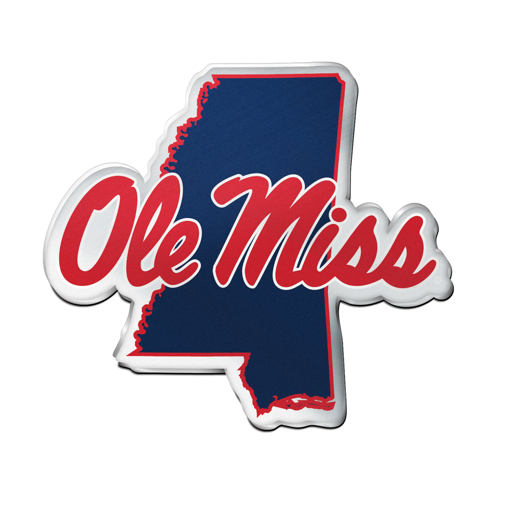 Ole Miss Acrylic-Metal Auto Emblem with Adhesive Tape Backing