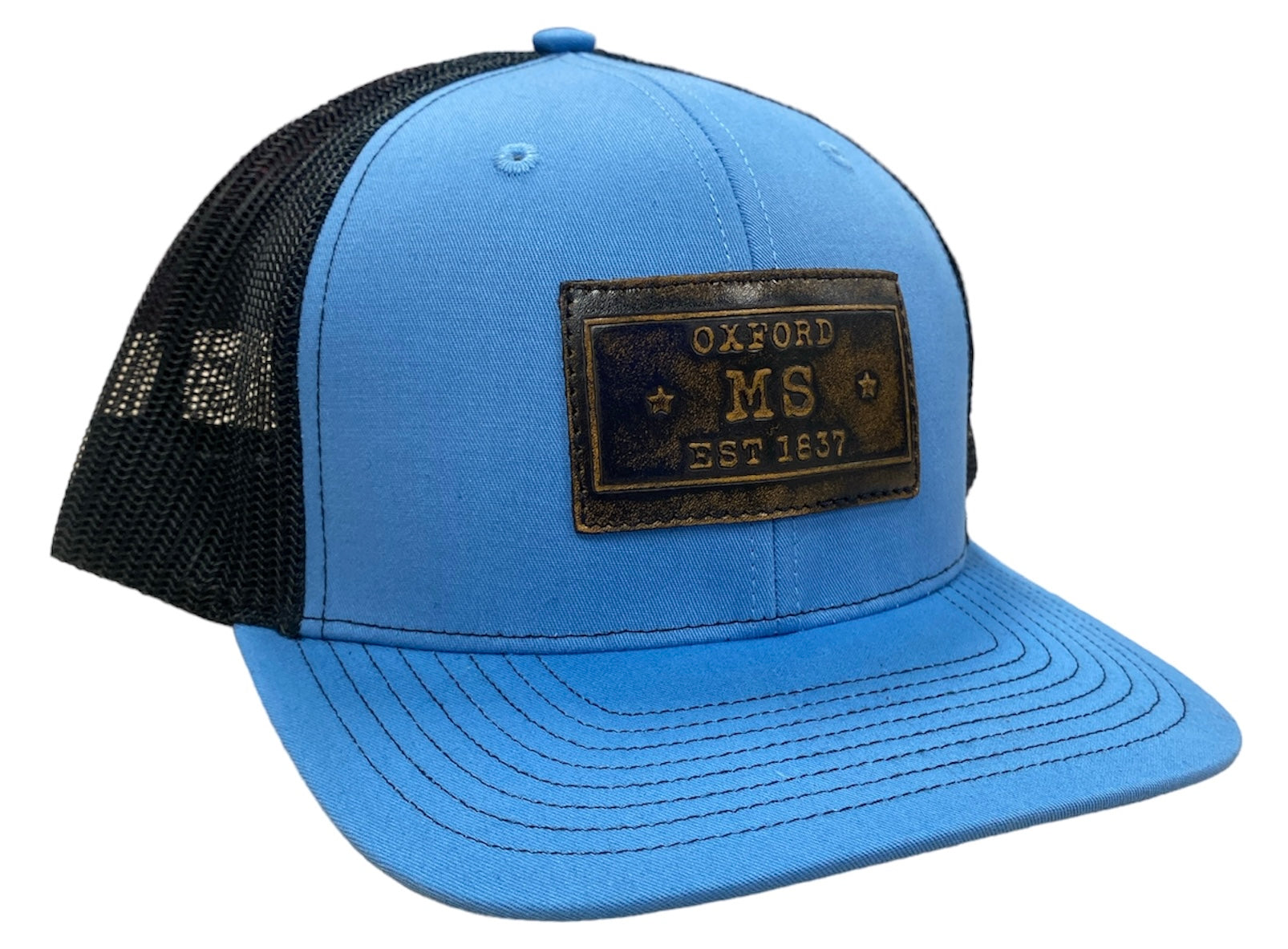 Hat with Leather Oxford Patch - Powder Blue and Brown