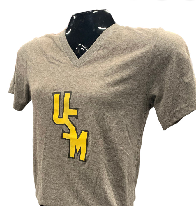 Bella Canvas USM Women's Grey Short Sleeve V-neck Shirt