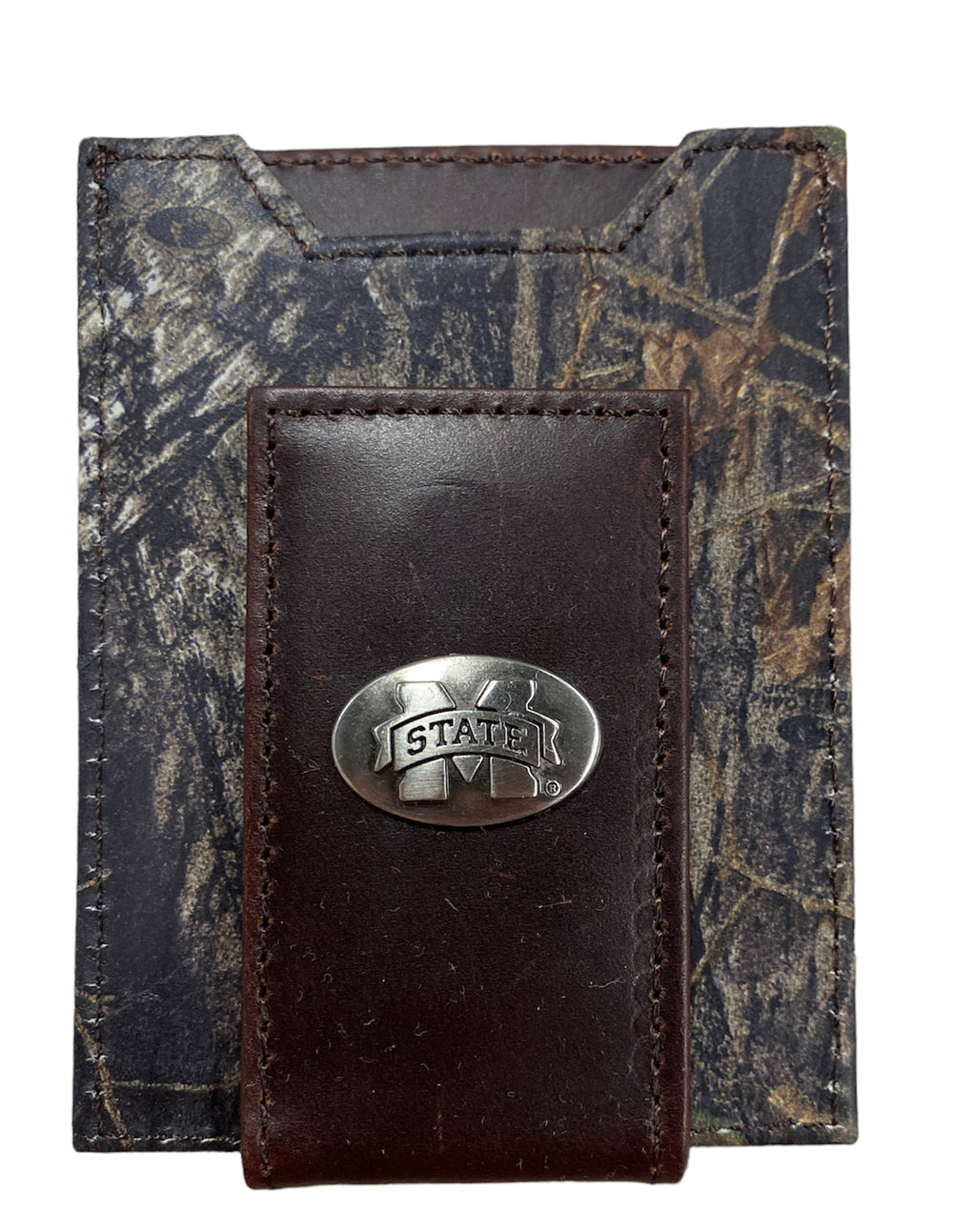 Zep Pro Mississippi State Leather Mossy Oak Front Pocket Magnet Wallet