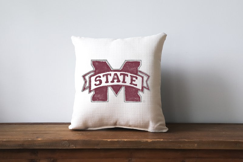 Little Birdie Grunge Collegiate Logo MSU Pillow with Storm Grey Buffalo Check Back