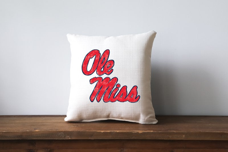 Little Birdie Grunge Collegiate Logo Ole Miss Pillow