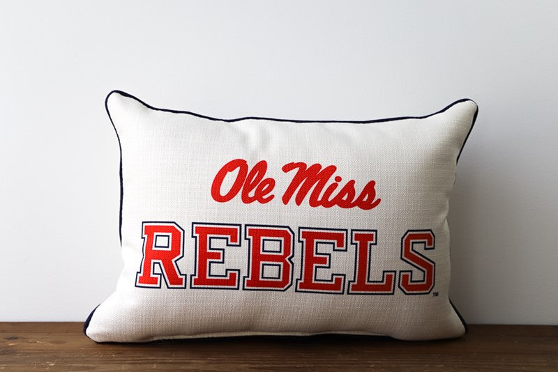 Little Birdie Ole Miss Rebels Athletic + Piping Navy Pillow