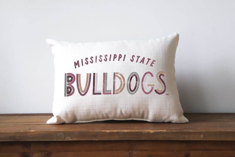 Little Birdie Posterpress Collegiate Pillow with MSU and Storm Grey Buffalo Check Back