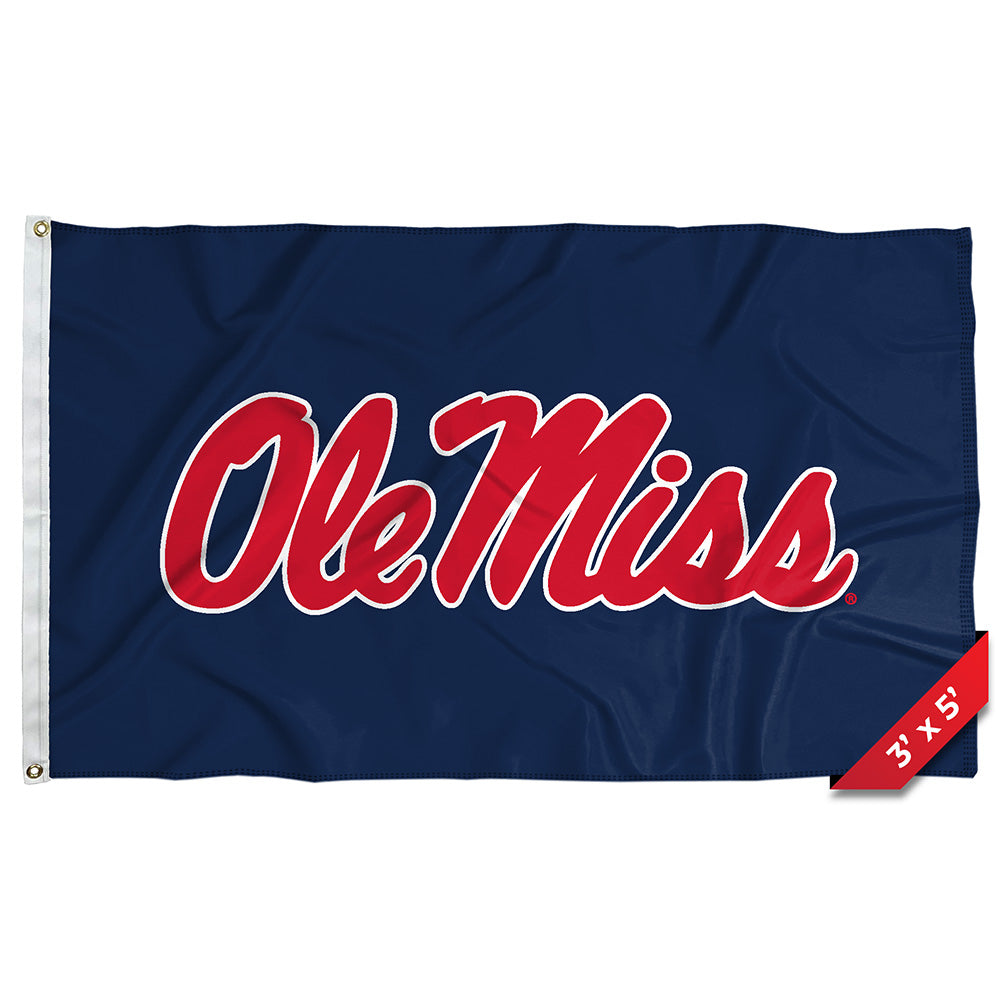 Ole Miss 3x5 Navy Flag - Double Sided with Ole Miss Script