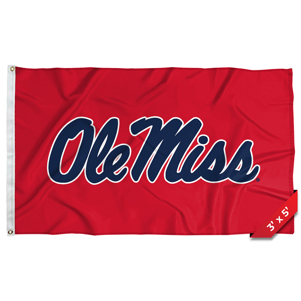 Ole Miss 3x5 Red Flag - Double Sided with Ole Miss Script