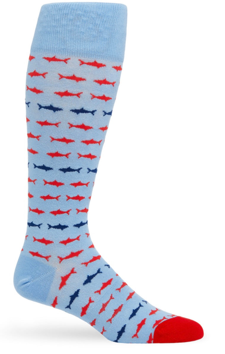 DeadSoxy Powder Blue Sock with Sharks - Fits Mens Shoe Size 9-13
