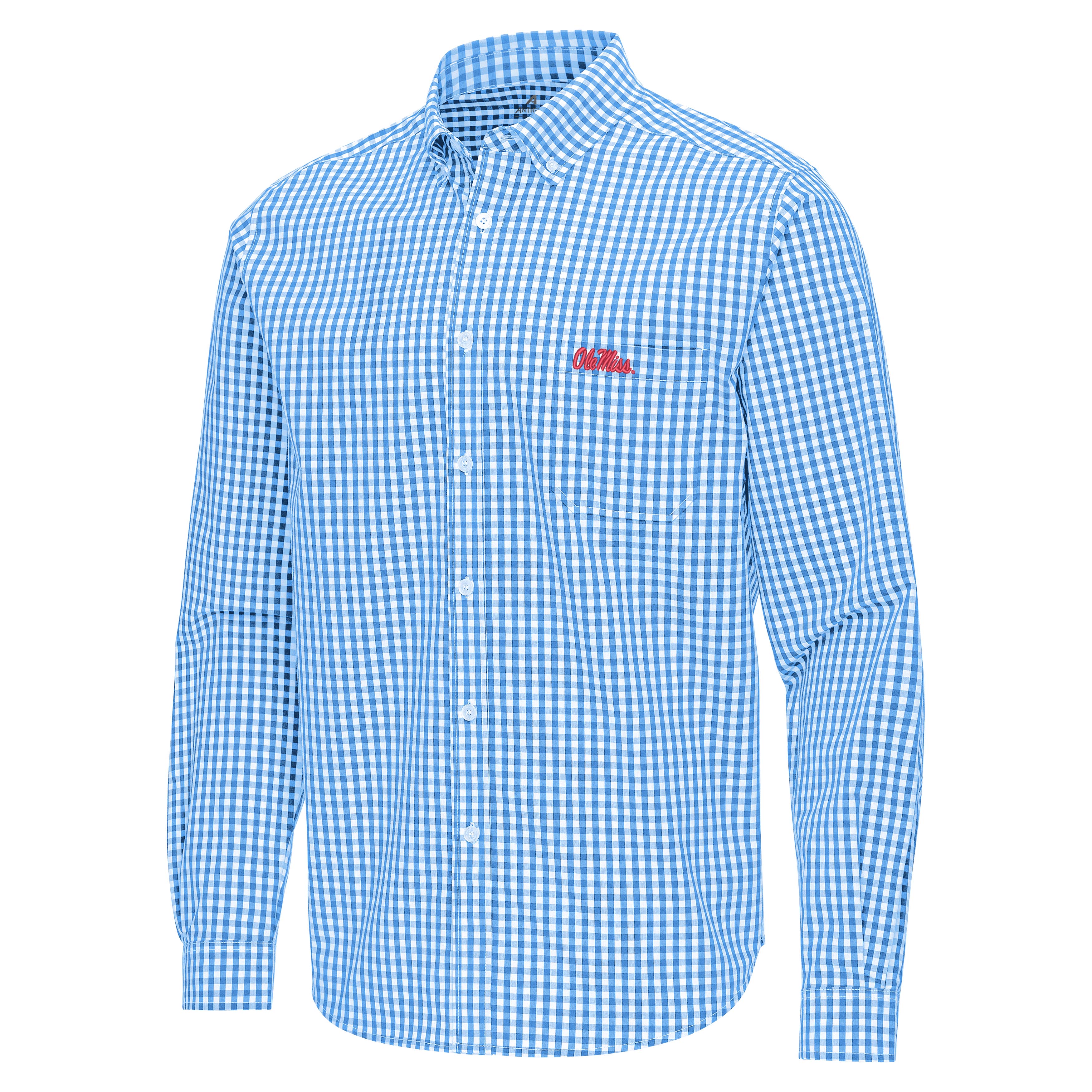 Antigua Blue and White Checkered Ole Miss Button Down
