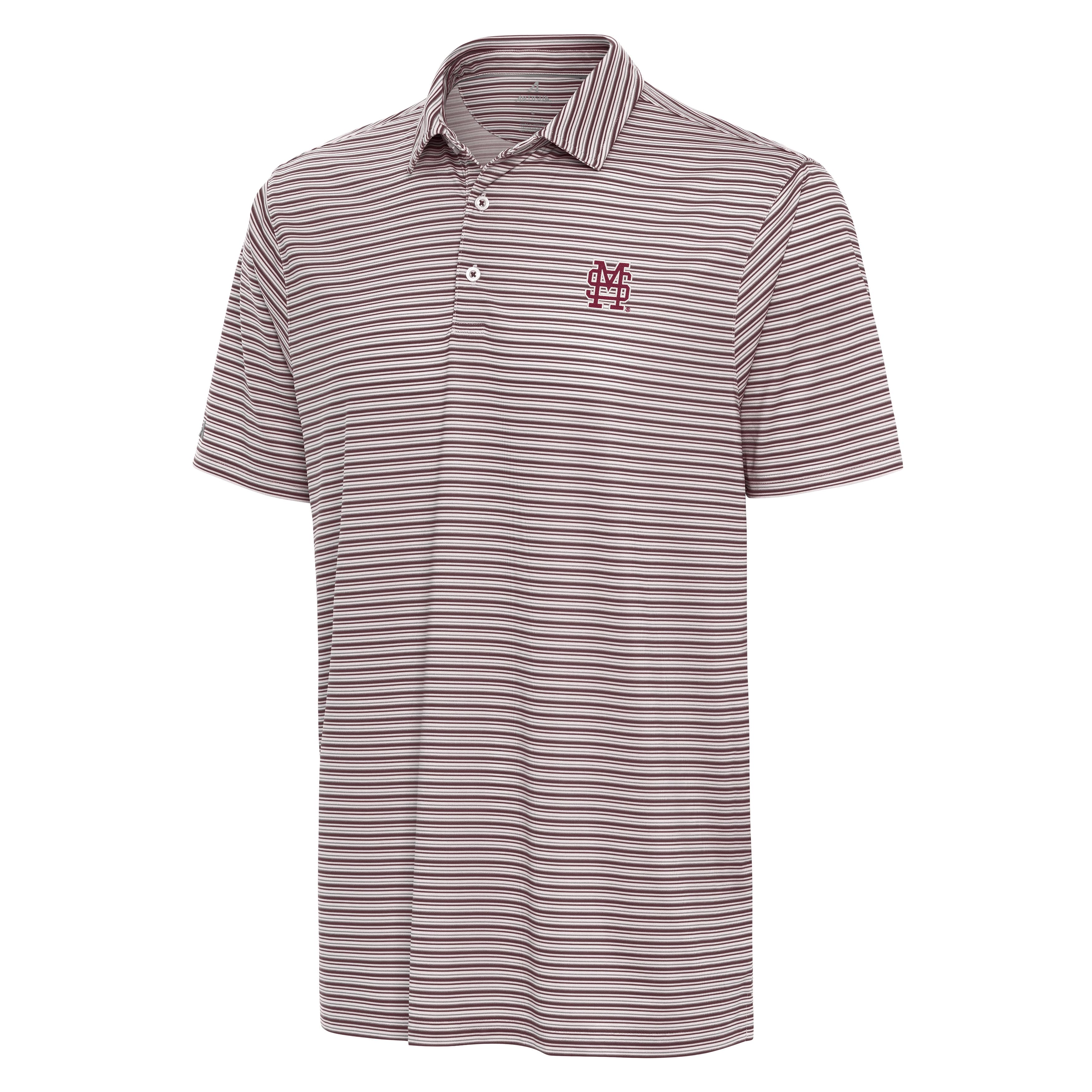 Mississippi State Streamline Polo - Maroon and Gray Stripe with M Over S Logo