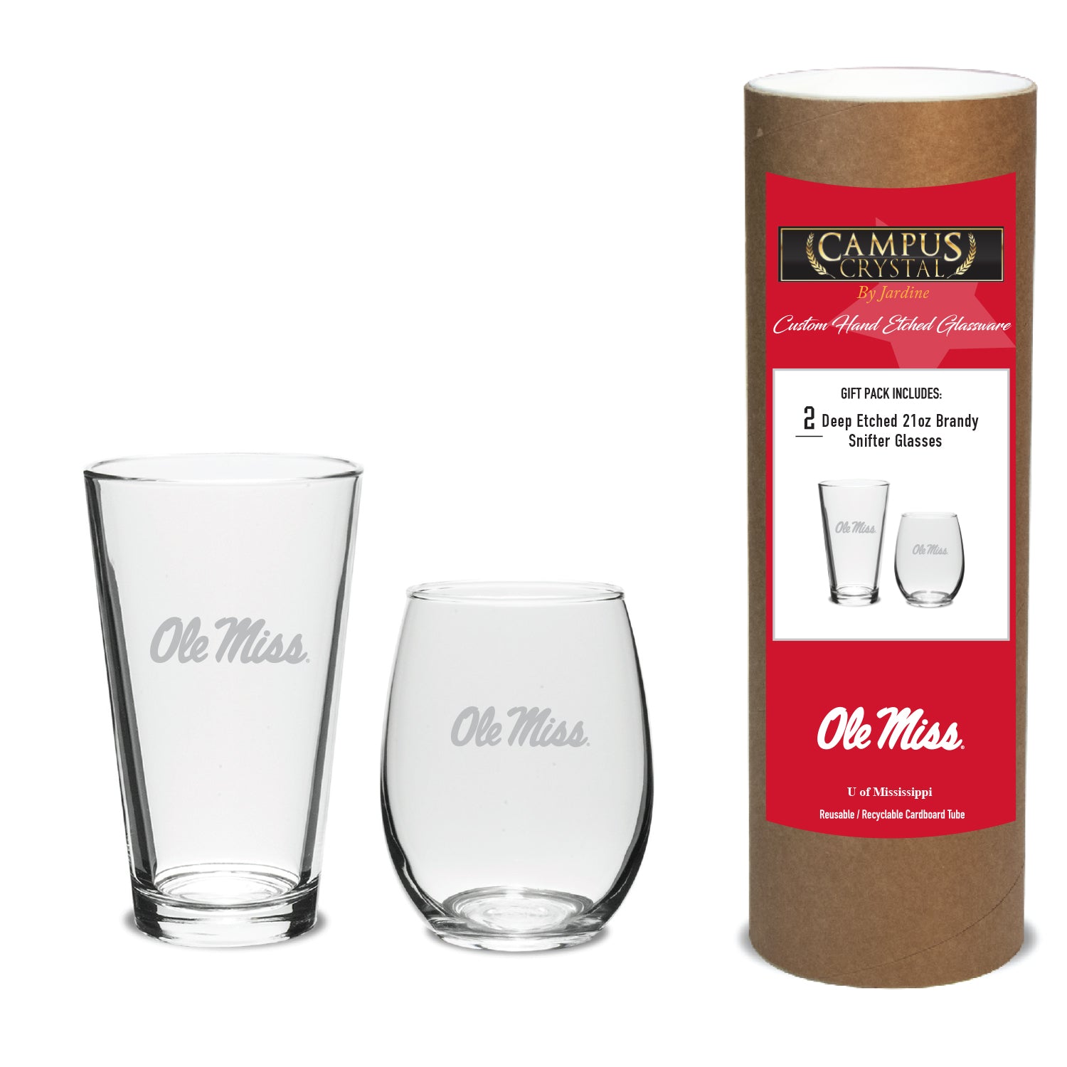 Campus Crystal Gift Pack- 1 Pint Glass & 1 Stemless Wine Glass