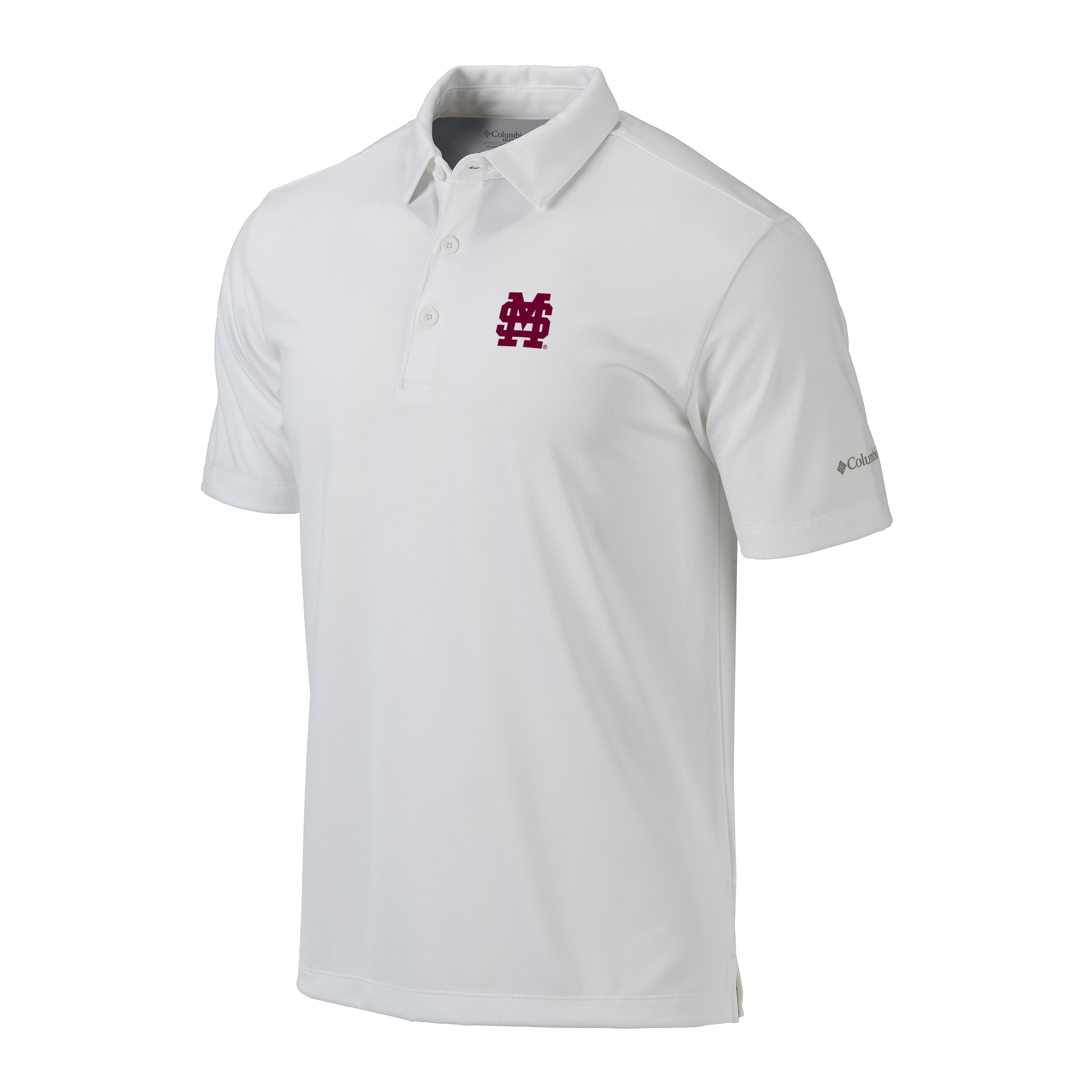 Columbia Omni Wick Drive Mississippi State White Polo with M Over S