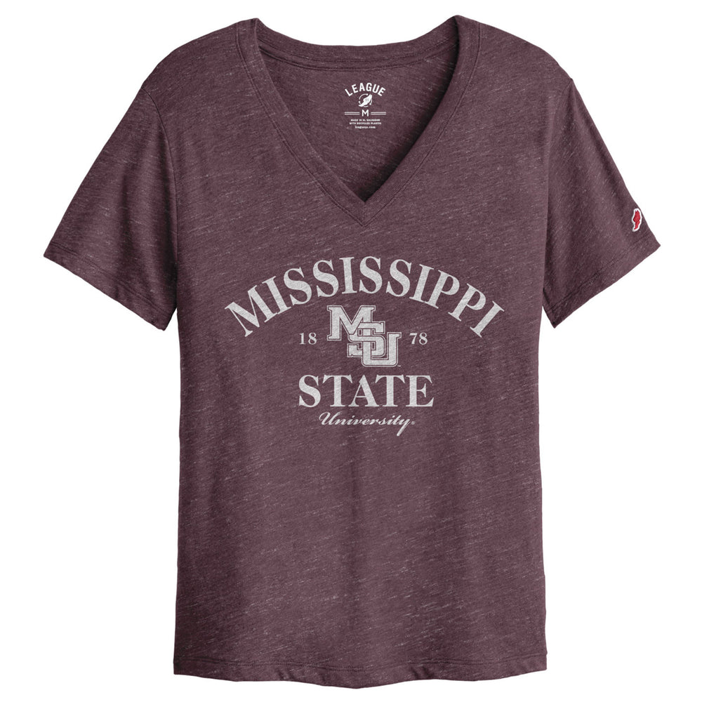 Mississippi State Heather Maroon Interlocking MSU Boyfriend Tee