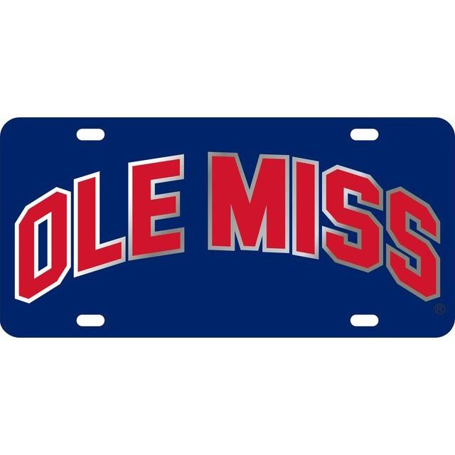 Craftique Ole Miss Arched Navy Red Fill Car Tag