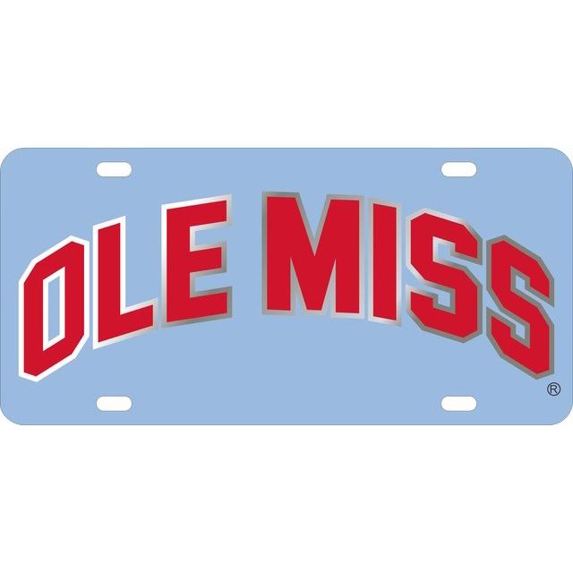 Craftique Ole Miss Arched Light Blue Red Fill Car Tag