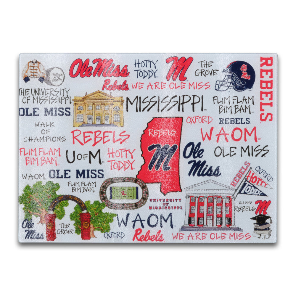 Magnolia Lane Ole Miss Tempered Glass Cutting Board