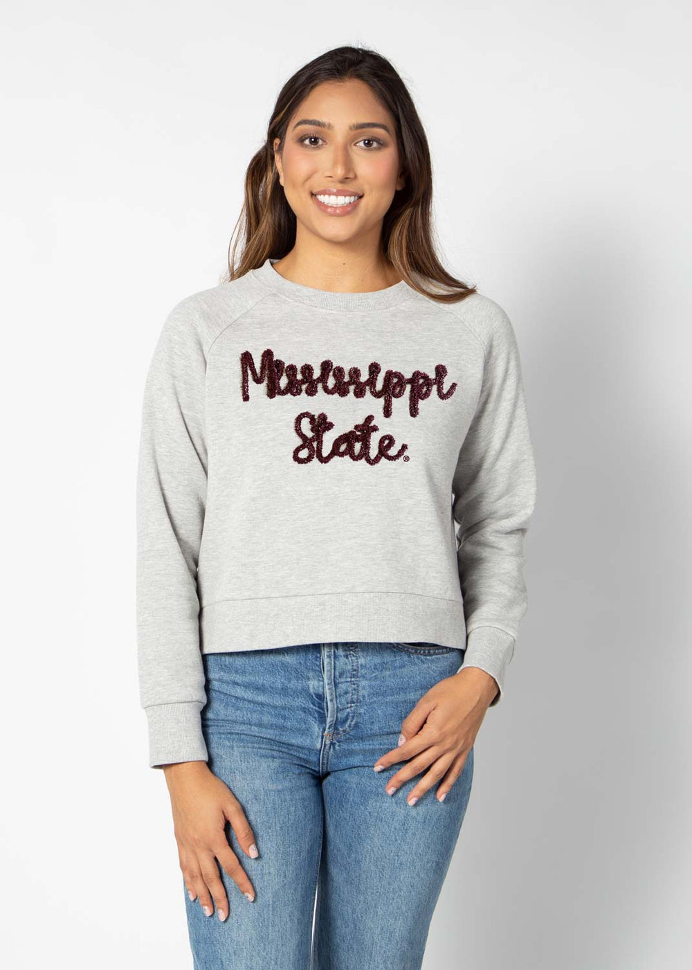 Chicka-d Mississippi State Heather Grey Boxy Raglan Sweatshirt