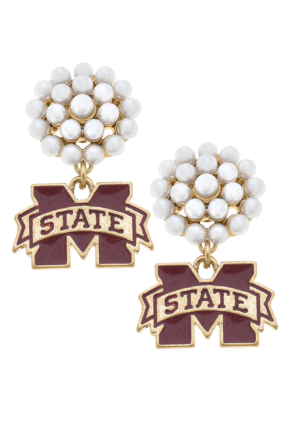 Mississippi State Pearl Cluster Drop Earrings