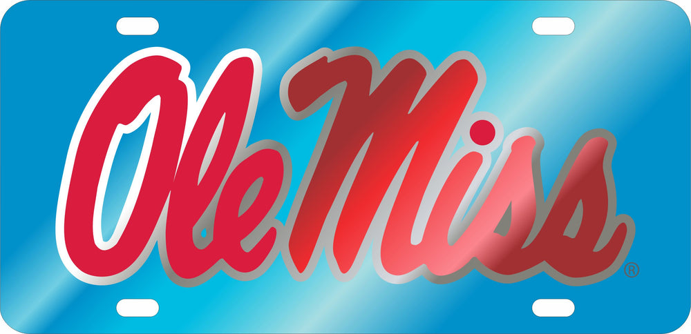 Ole Miss Powder Blue Mirrored Script License Plate