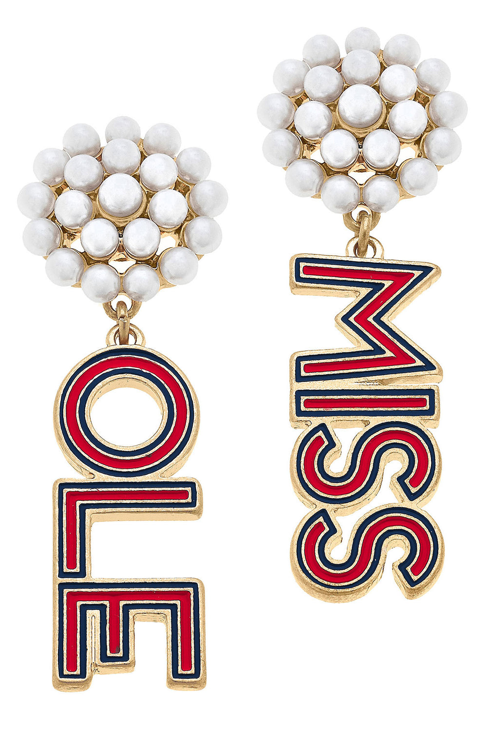 Ole Miss Pearl Cluster Drop Earrings