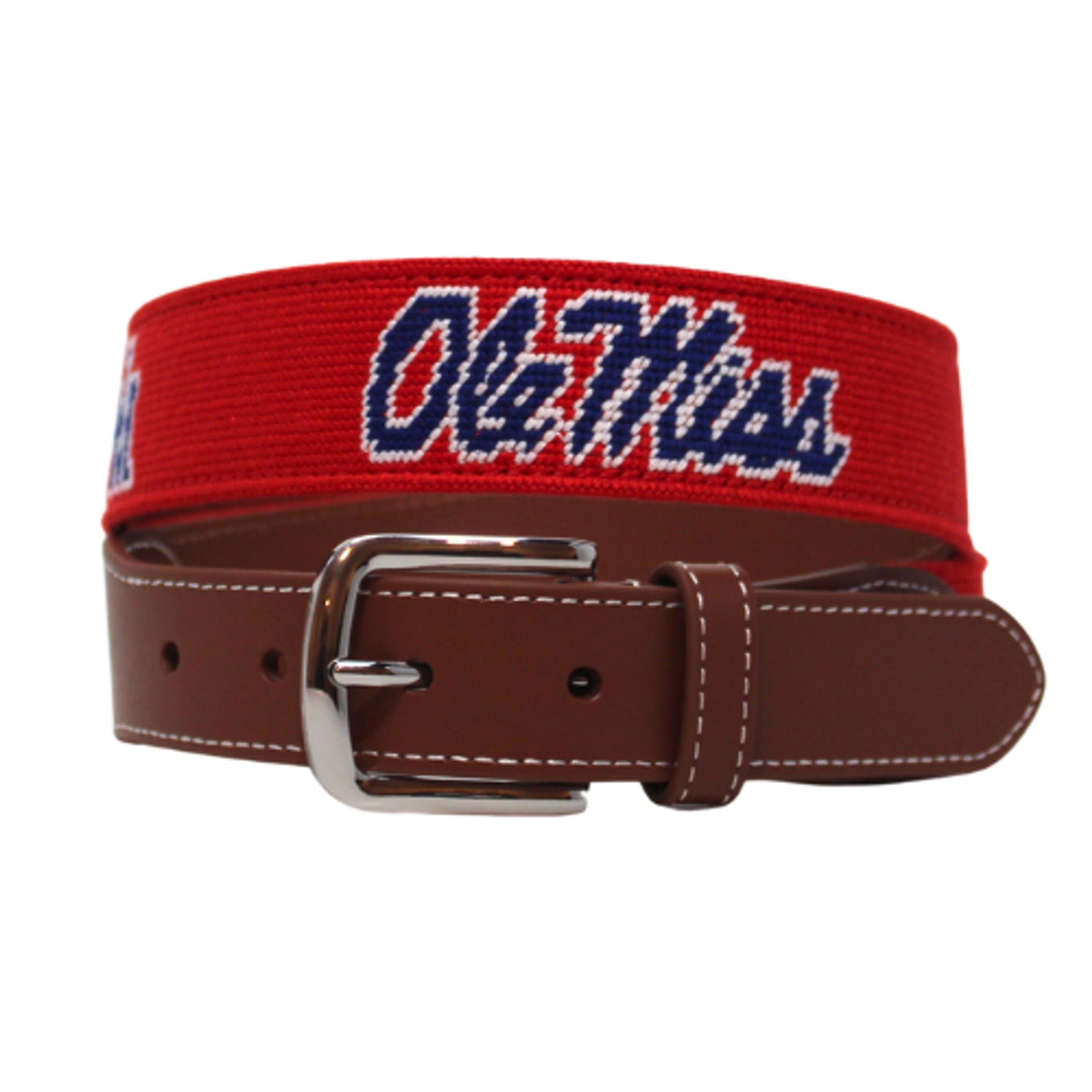 Ole Miss Red Needlepoint Belt