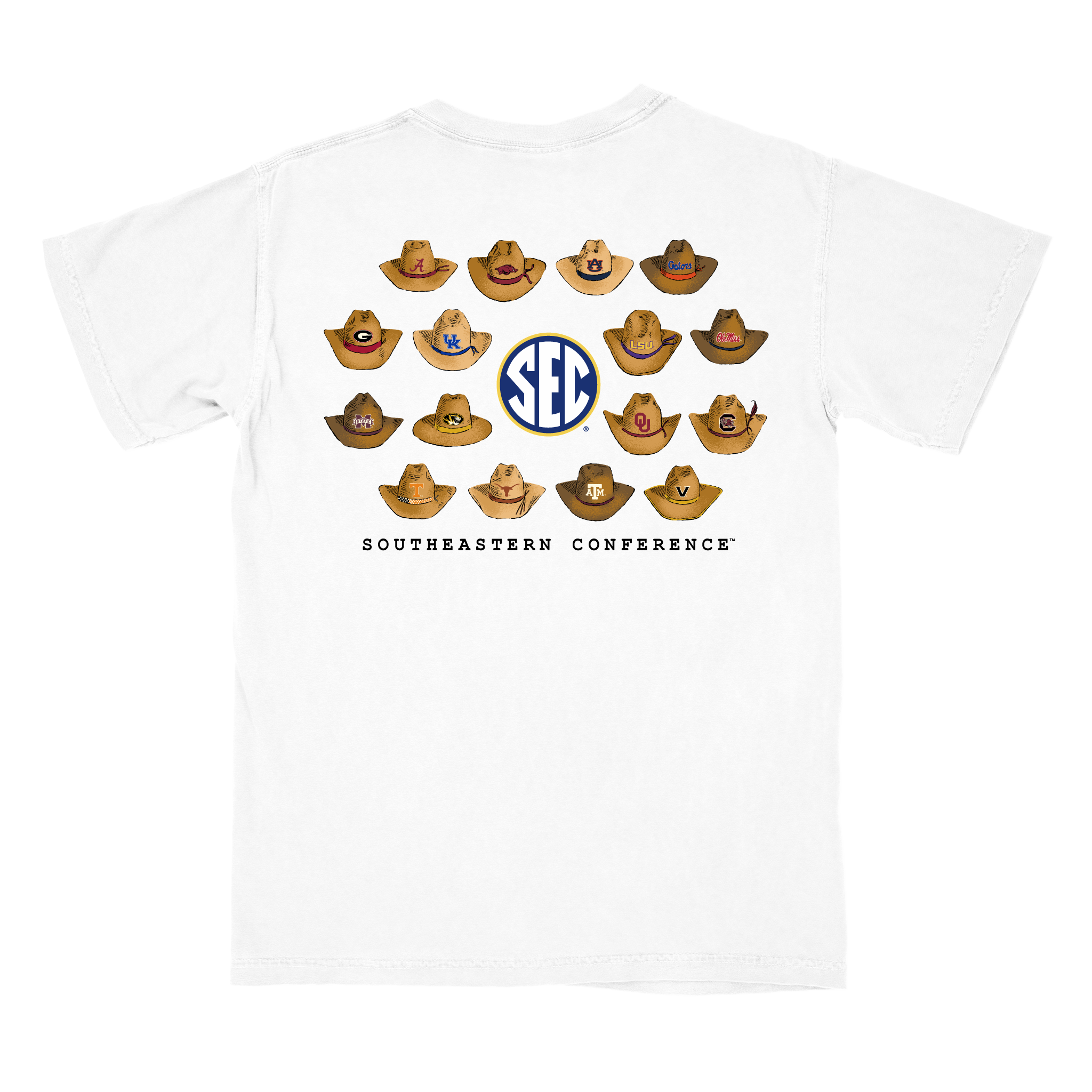 White SEC Western Hats Pocket T-Shirt
