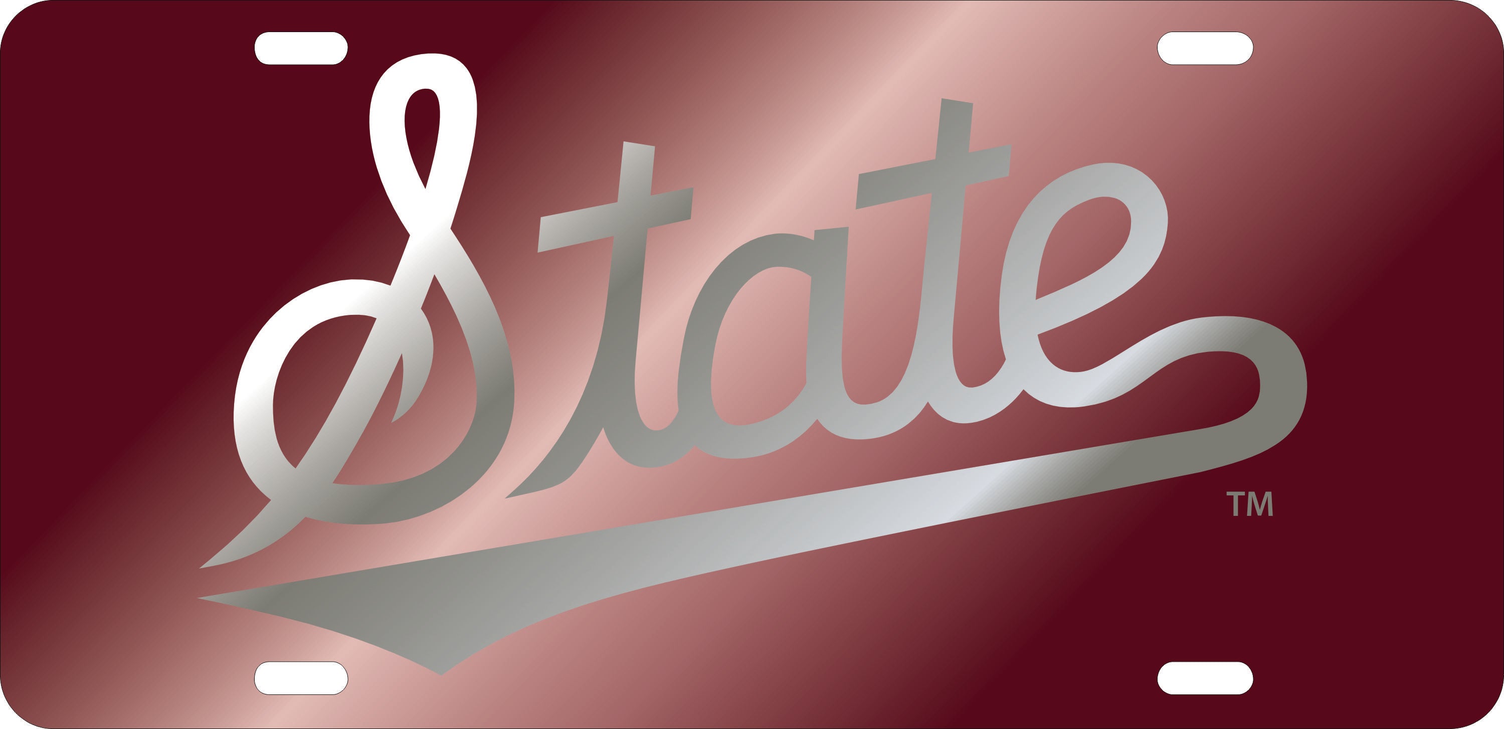 Mississippi State Maroon Mirrored State Script Car Tag