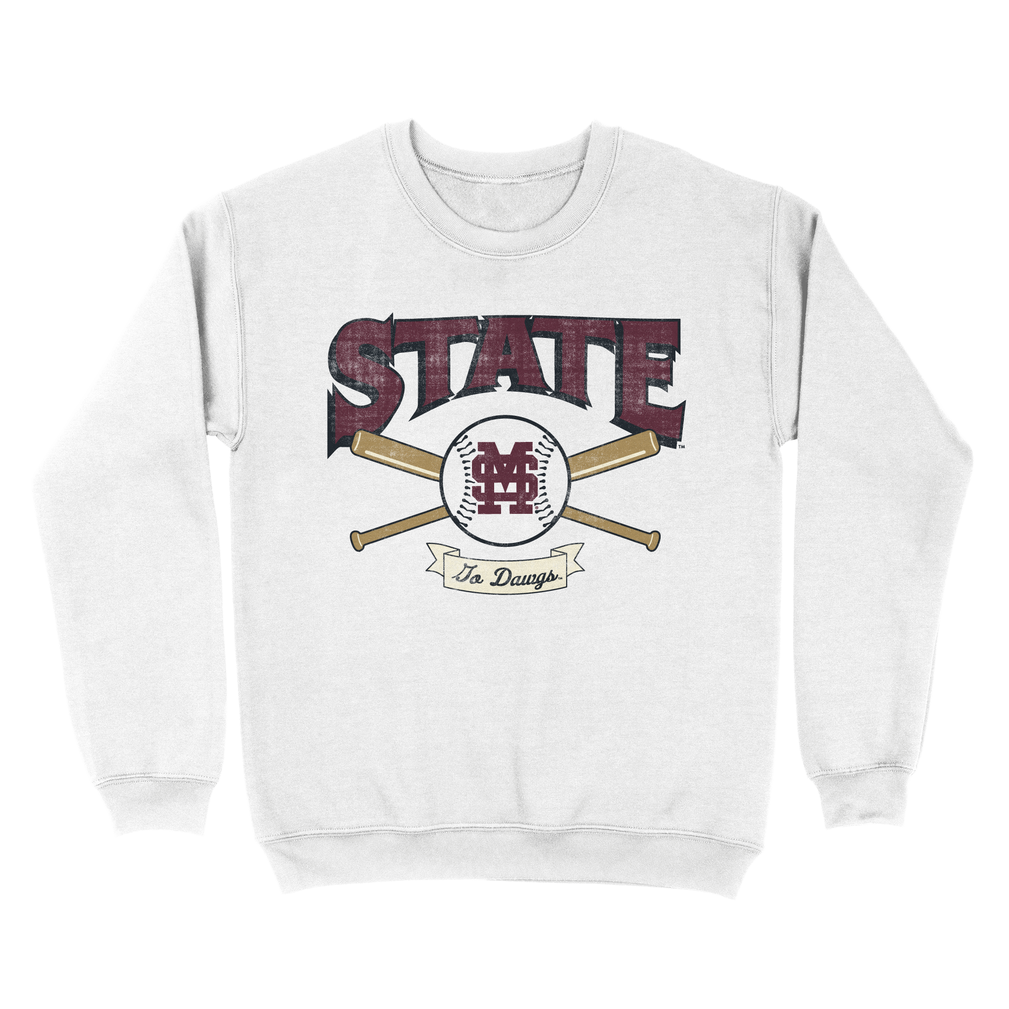 Mississippi State Bats Crossed Crewneck Sweatshirt - Hanes (White)