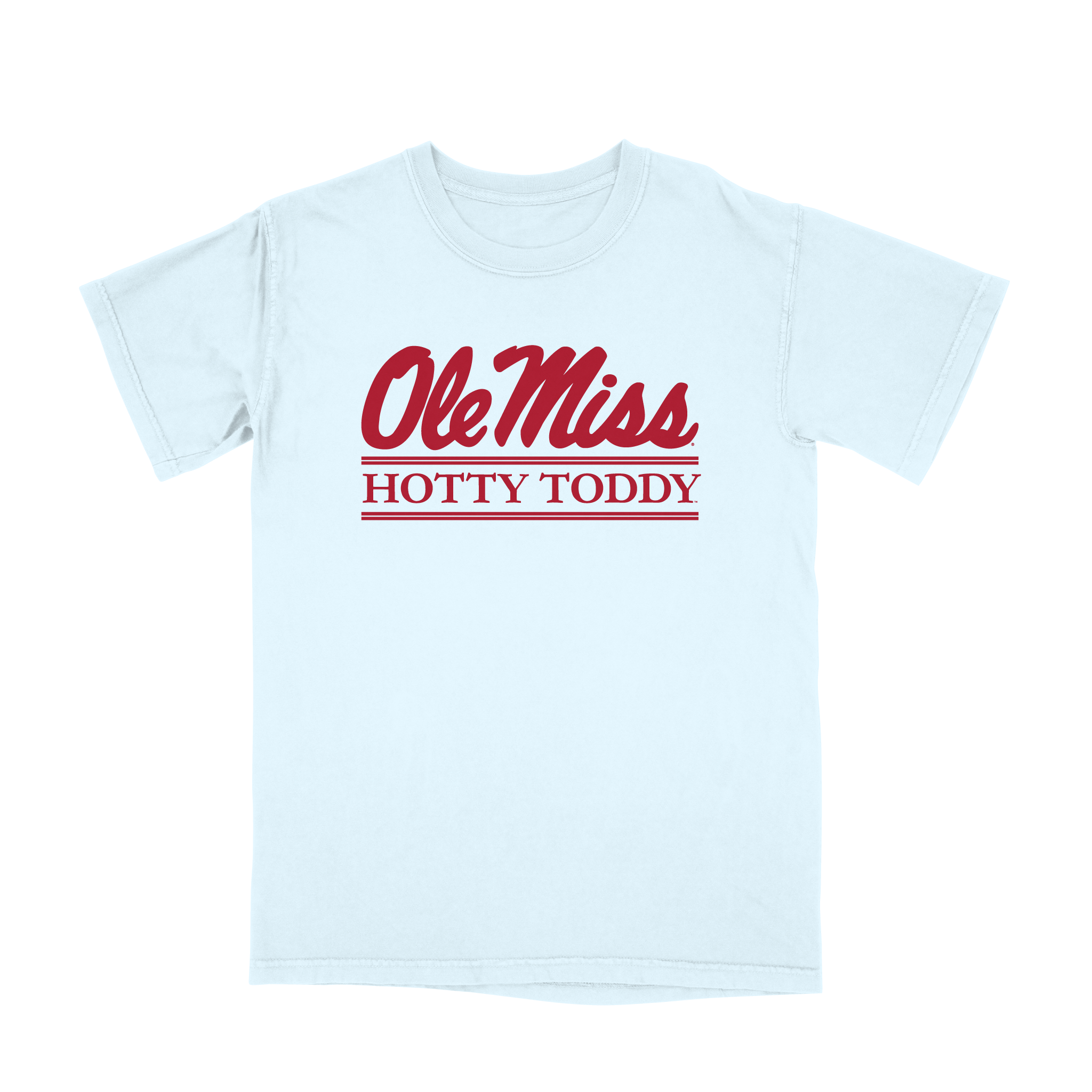 Comfort Color Chambray Powder Blue Tee With Ole Miss Script Bar Design
