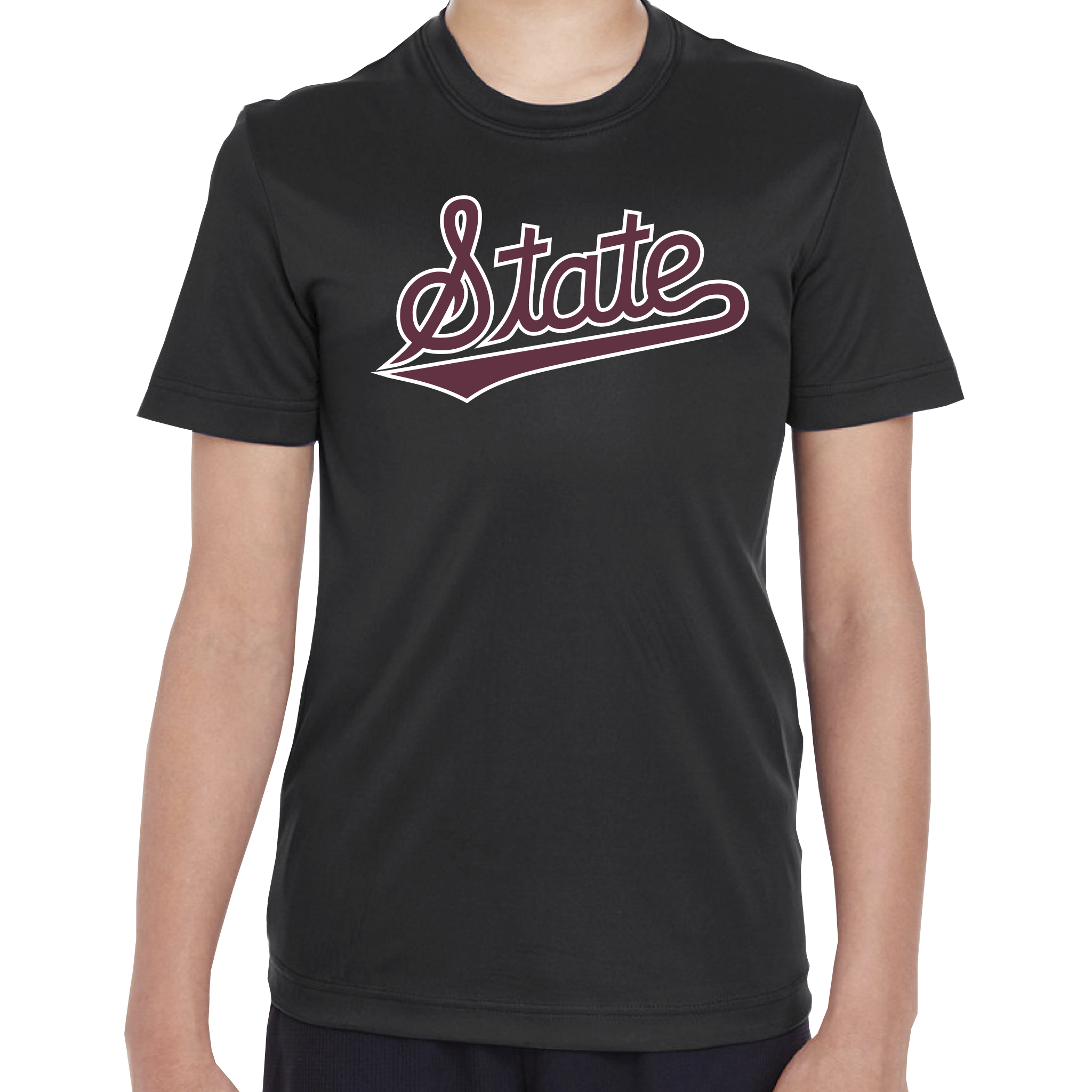 Mississippi State Youth Dri Fit Tee - Black with State Script