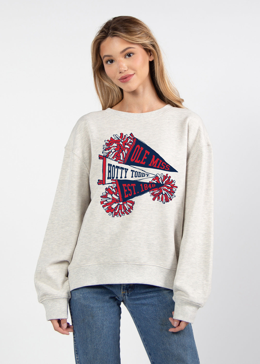Ole Miss "Ole School" Pennant Crew Neck Sweatshirt - Ash Grey