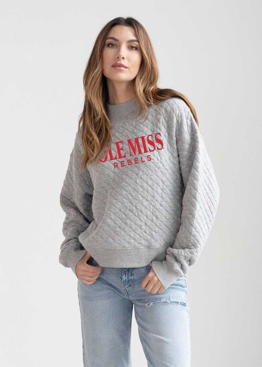 Chicka-d Grey Quilted Ole Miss Sweatshirt